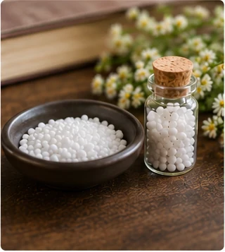 Homeopathic globules and natural remedies used in homeopathy treatment