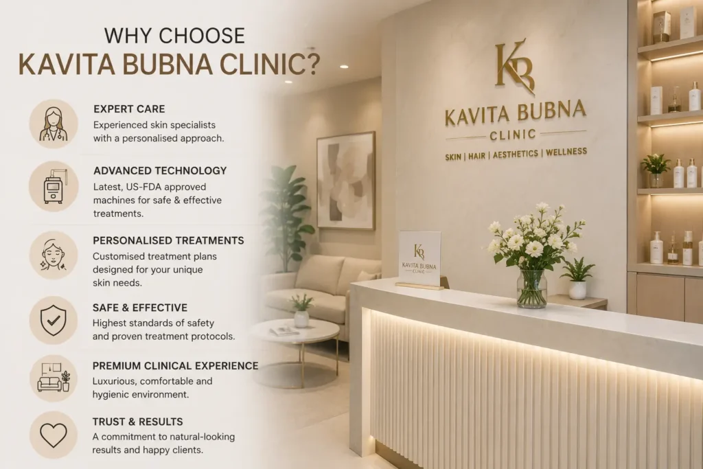 Modern skin and aesthetic clinic interior at Kavita Bubna Clinic in Vile Parle East, Mumbai